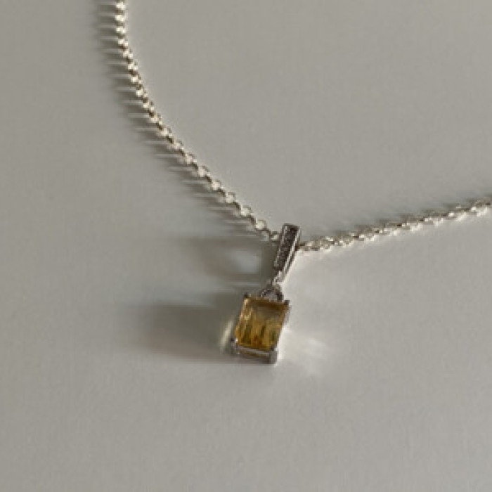 925 Sterling Silver Citrine & CZ Chain With Pendant