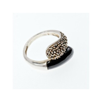 925 Sterling Silver Black Onyx & Marcasites Ring Size 9