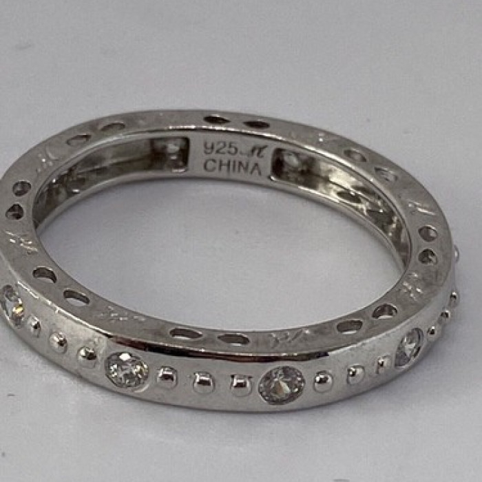925 Sterling Silver CZ Band Ring Size 8
