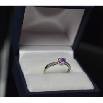 10K White Gold Amethyst & Diamonds Ring Size 8