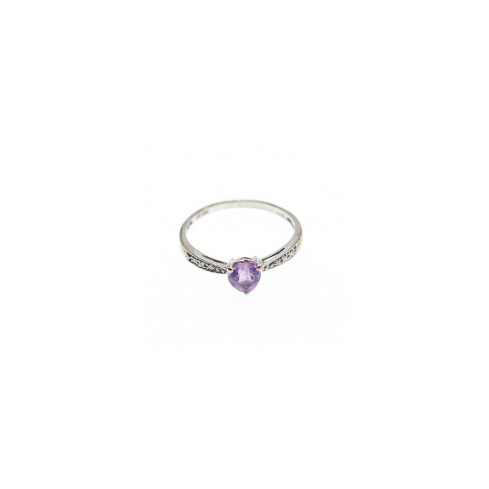 10K WHITE GOLD  AMETHYST & DIAMONDS RING SIZE 8