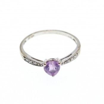 10K White Gold Amethyst & Diamonds Ring Size 8