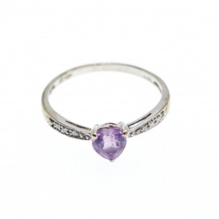 10K White Gold Amethyst & Diamonds Ring Size 8