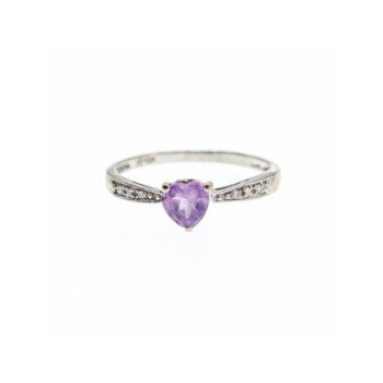 10K WHITE GOLD  AMETHYST & DIAMONDS RING SIZE 8