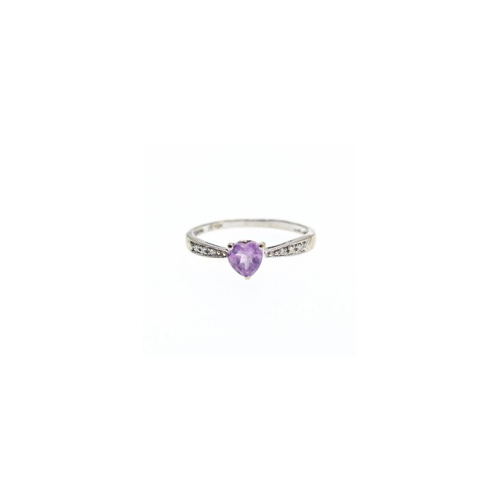 10K WHITE GOLD  AMETHYST & DIAMONDS RING SIZE 8