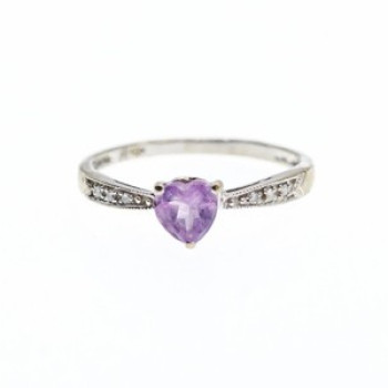 10K White Gold Amethyst & Diamonds Ring Size 8