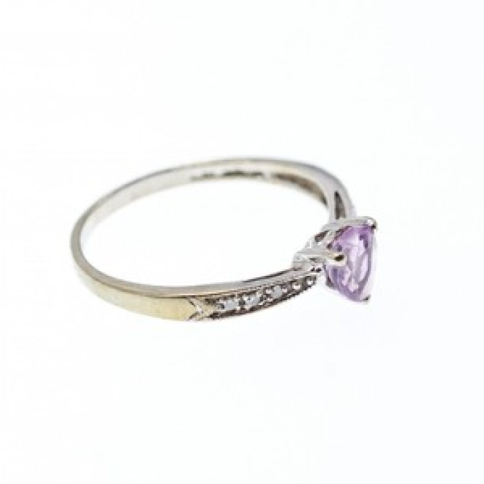 10K White Gold Amethyst & Diamonds Ring Size 8