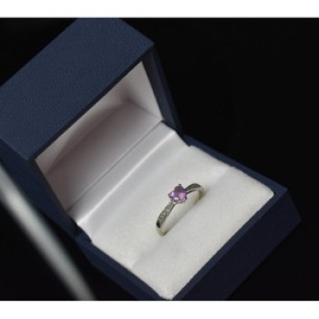 10K White Gold Amethyst & Diamonds Ring Size 8