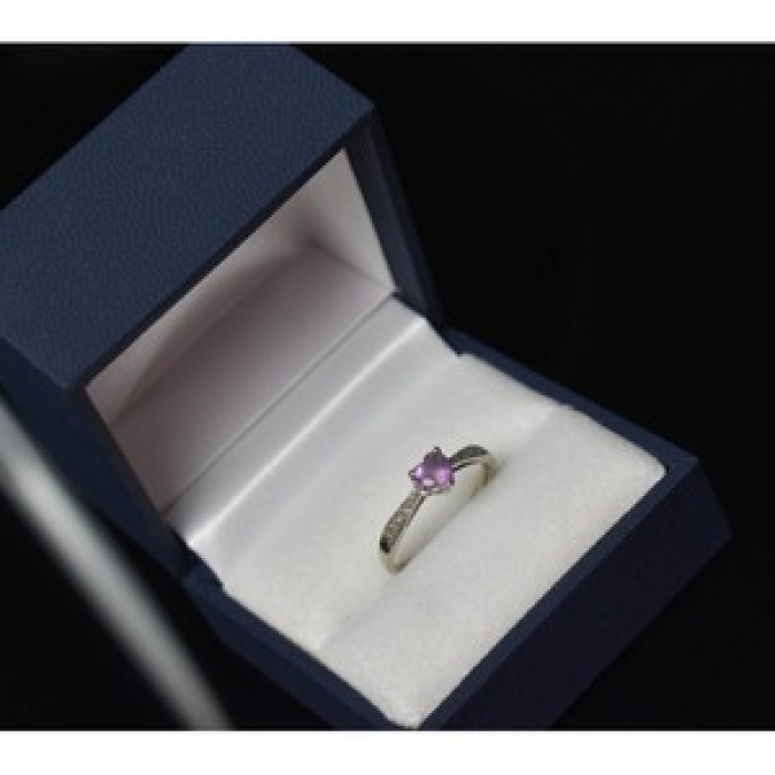 10K White Gold Amethyst & Diamonds Ring Size 8