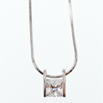 925 Sterling Silver CZ Chain With Pendant Italy