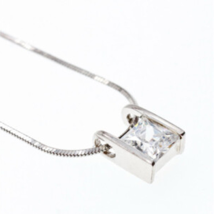 925 Sterling Silver CZ Chain With Pendant Italy