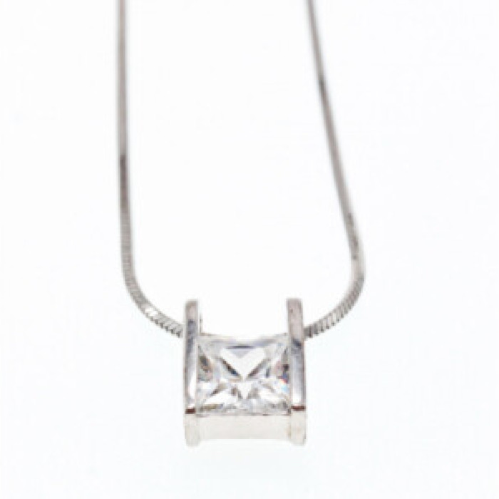 925 Sterling Silver CZ Chain With Pendant Italy