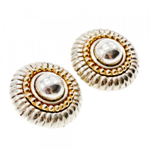 Flli Menegatti  Vintage 925 Sterling Silver Two Tone  14k Gold Clip-On Earrings