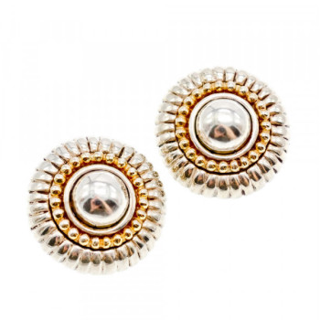 Flli Menegatti  Vintage 925 Sterling Silver Two Tone  14k Gold Clip-On Earrings