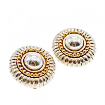 Flli Menegatti  Vintage 925 Sterling Silver Two Tone  14k Gold Clip-On Earrings