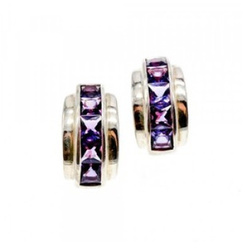 925 Sterling Silver Purple Tourmaline Stud Earrings
