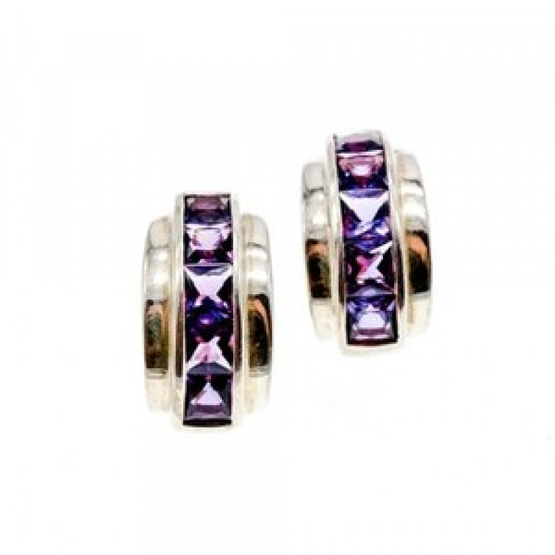 925 Sterling Silver Purple Tourmaline Stud Earrings