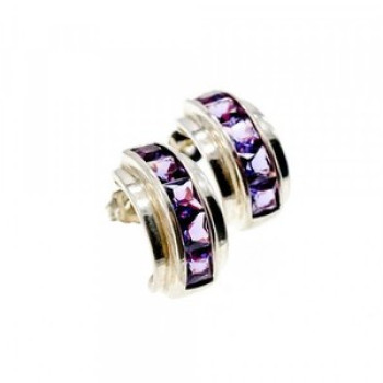 925 Sterling Silver Purple Tourmaline Stud Earrings