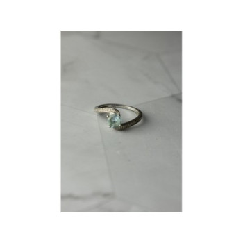 925 Sterling Silver Blue Spinel & CZ Ring Size 8.5