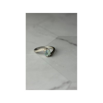 925 Sterling Silver Blue Spinel & CZ Ring Size 8.5