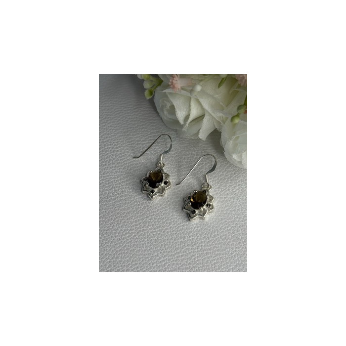 925 Sterling Silver Hessonite & Marcasite Earrings Length 1.10 Inch