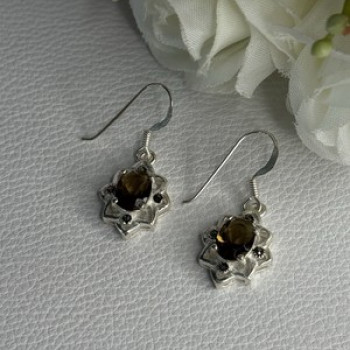 925 Sterling Silver Hessonite & Marcasite Earrings Length 1.10 Inch