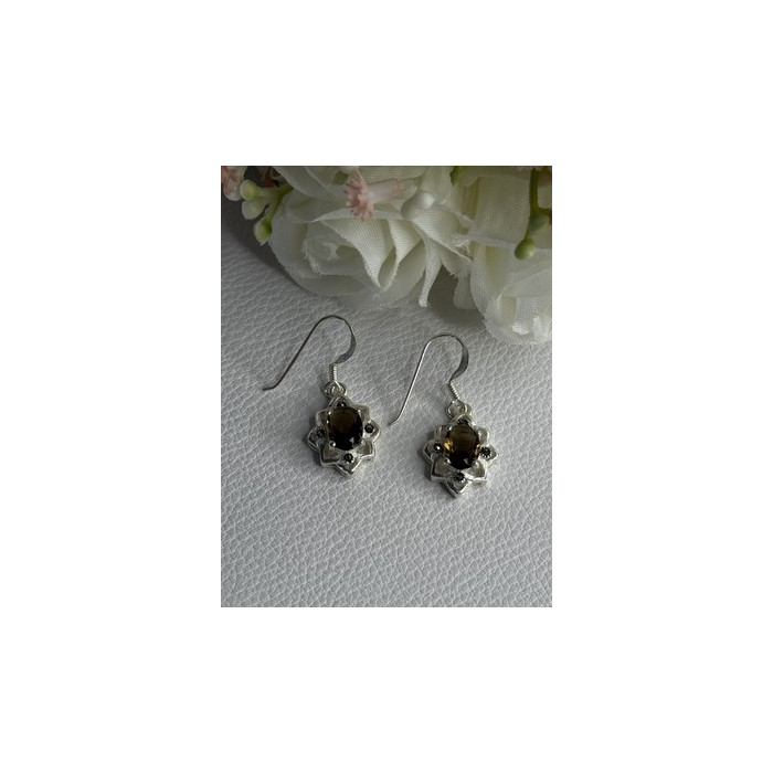 925 Sterling Silver Hessonite & Marcasite Earrings Length 1.10 Inch