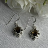 925 Sterling Silver Hessonite & Marcasite Earrings Length 1.10 Inch