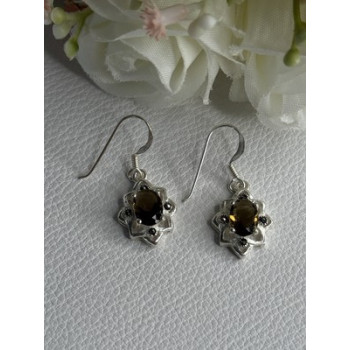 925 Sterling Silver Hessonite & Marcasite Earrings Length 1.10 Inch