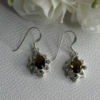 925 Sterling Silver Hessonite & Marcasite Earrings Length 1.10 Inch