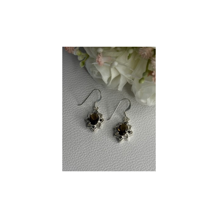 925 Sterling Silver Hessonite & Marcasite Earrings Length 1.10 Inch