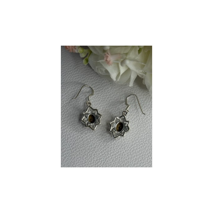 925 Sterling Silver Hessonite & Marcasite Earrings Length 1.10 Inch