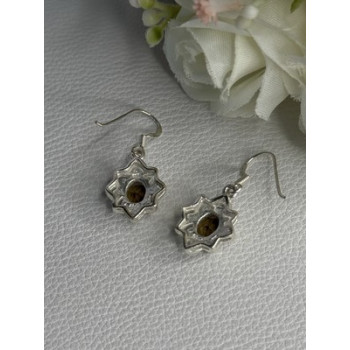 925 Sterling Silver Hessonite & Marcasite Earrings Length 1.10 Inch