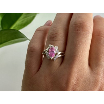 925 Sterling Silver Pink & White CZ Ring Size 7