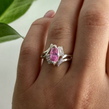 925 Sterling Silver Pink & White CZ Ring Size 7