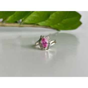 925 Sterling Silver Pink & White CZ Ring Size 7
