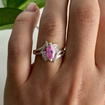 925 Sterling Silver Pink & White CZ Ring Size 7