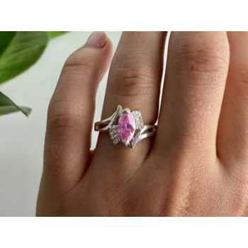 925 Sterling Silver Pink & White CZ Ring Size 7