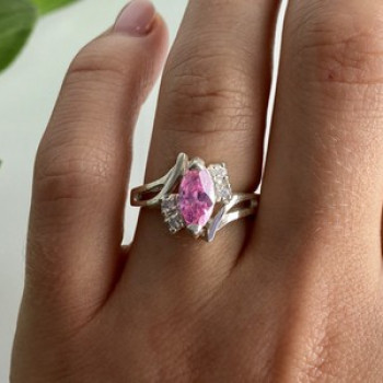 925 Sterling Silver Pink & White CZ Ring Size 7
