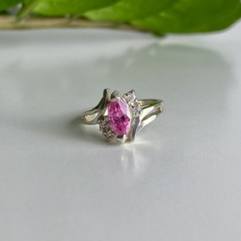 925 Sterling Silver Pink & White CZ Ring Size 7