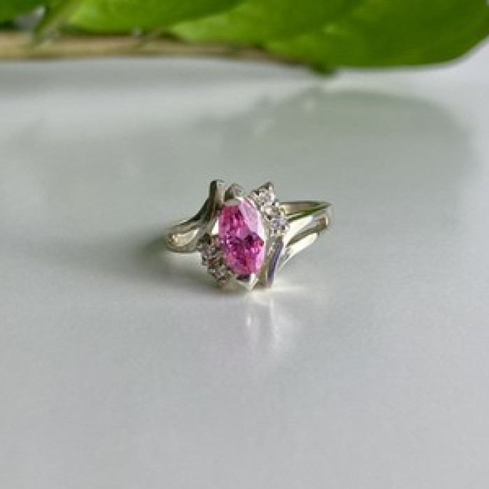 925 Sterling Silver Pink & White CZ Ring Size 7