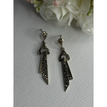 Elegant 925 Sterling Silver Marcasite Earrings Length 1.80 Inch