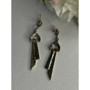 Elegant 925 Sterling Silver Marcasite Earrings Length 1.80 Inch