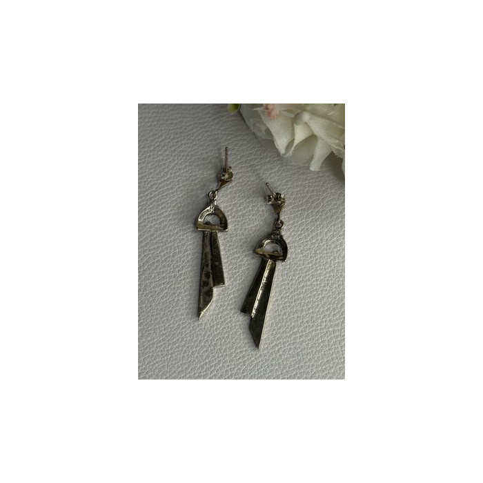 Elegant 925 Sterling Silver Marcasite Earrings Length 1.80 Inch