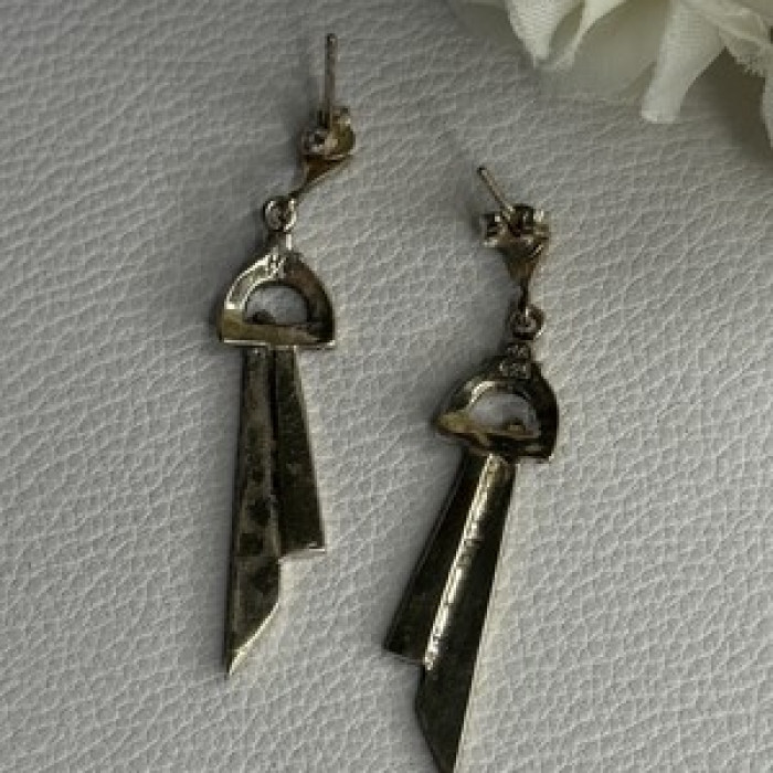 Elegant 925 Sterling Silver Marcasite Earrings Length 1.80 Inch