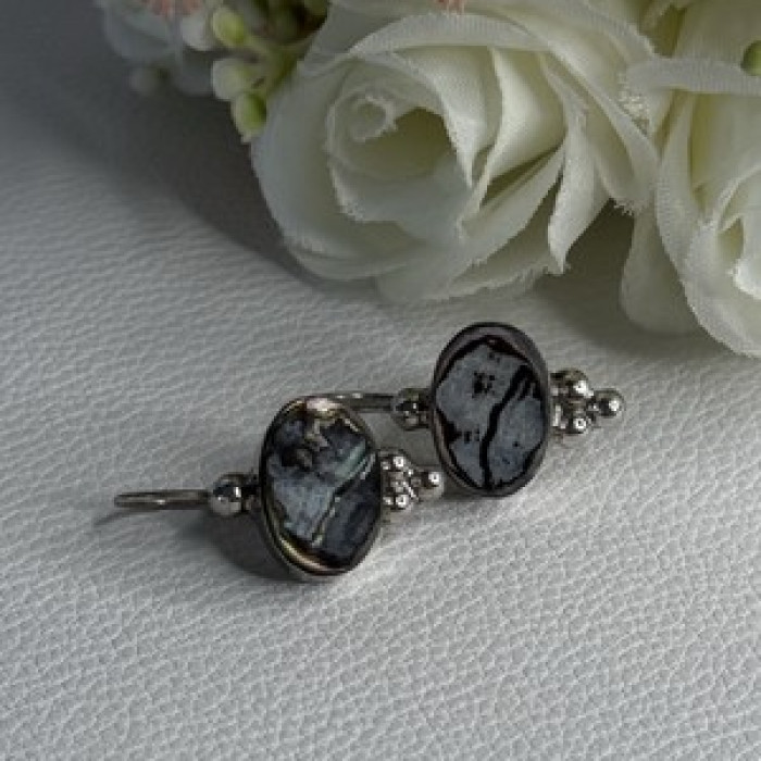 925 Sterling Silver Abalone Earrings Length 1.10 Inch