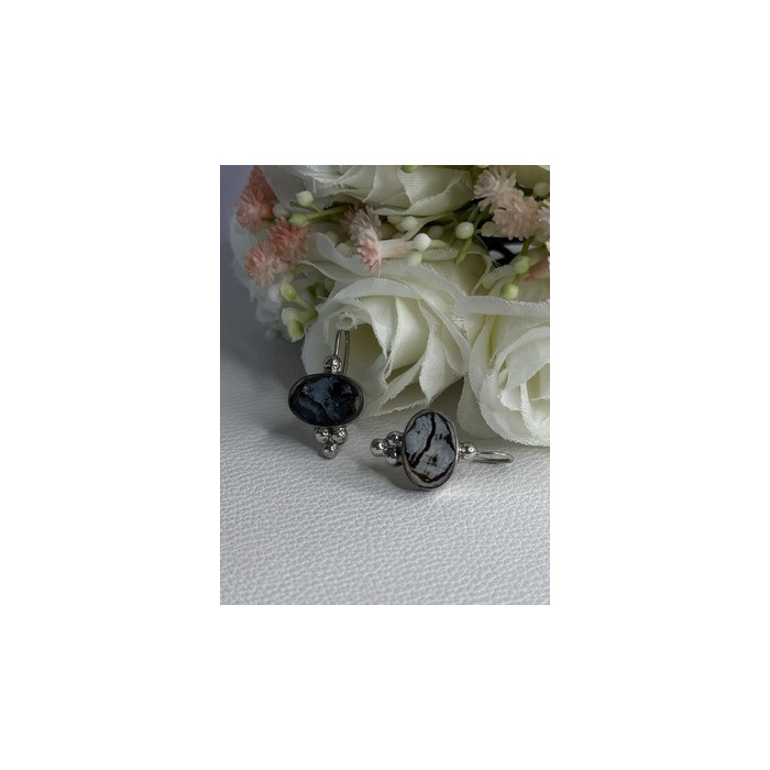 925 Sterling Silver Abalone Earrings Length 1.10 Inch