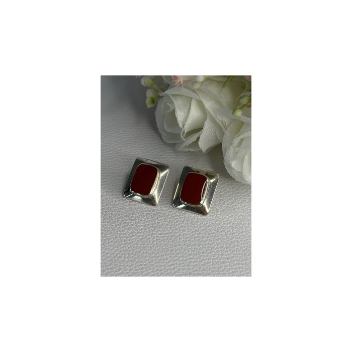 Classy 925 Sterling Silver Carnelian Earrings Length 0.65 Inch