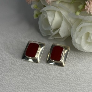 Classy 925 Sterling Silver Carnelian Earrings Length 0.65 Inch