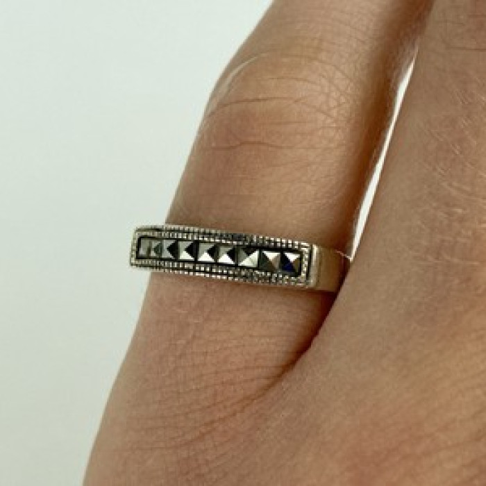 Vintage 925 Sterling Silver Marcasites Ring Size 5.5